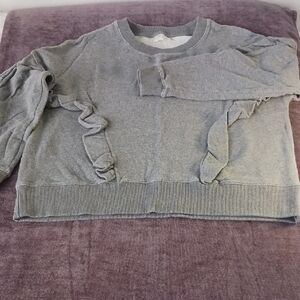 Madewell Gray Ruffle-Trim Crewneck Sweater